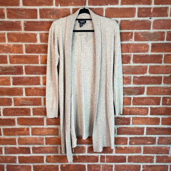 Papillon beige viscose open front midi cardigan - Picture 1 of 7